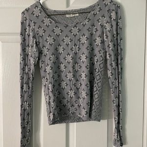 Grey with Floral Design Aeropostale Long-Sleeved Shirt